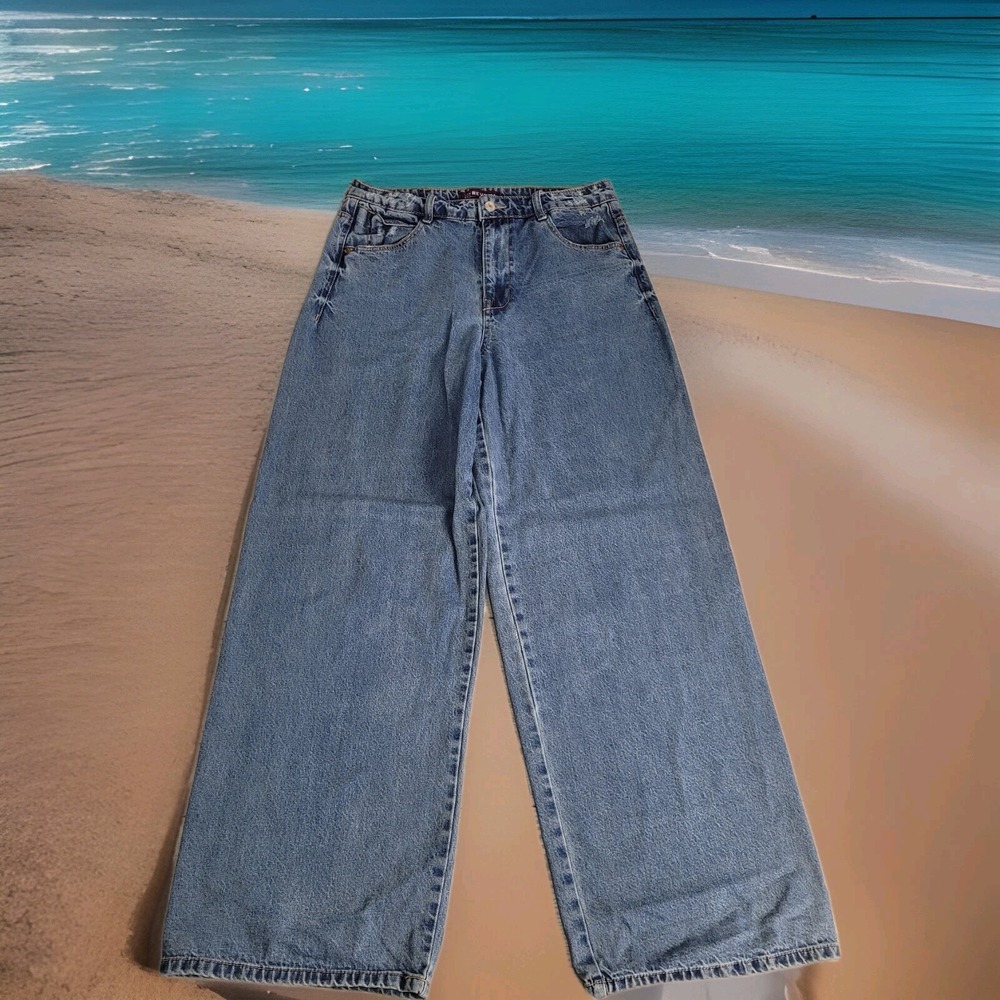 Love Revival Jeans Women's 31 Wide Leg Single Seam Blue‎ Denim 31x32 High Rise